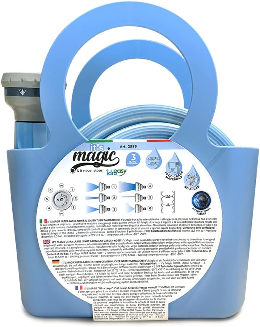 Tubo da giardino Magic Blue Hose da 20 metri estensibile con sacchetto e ugello spruzzatore