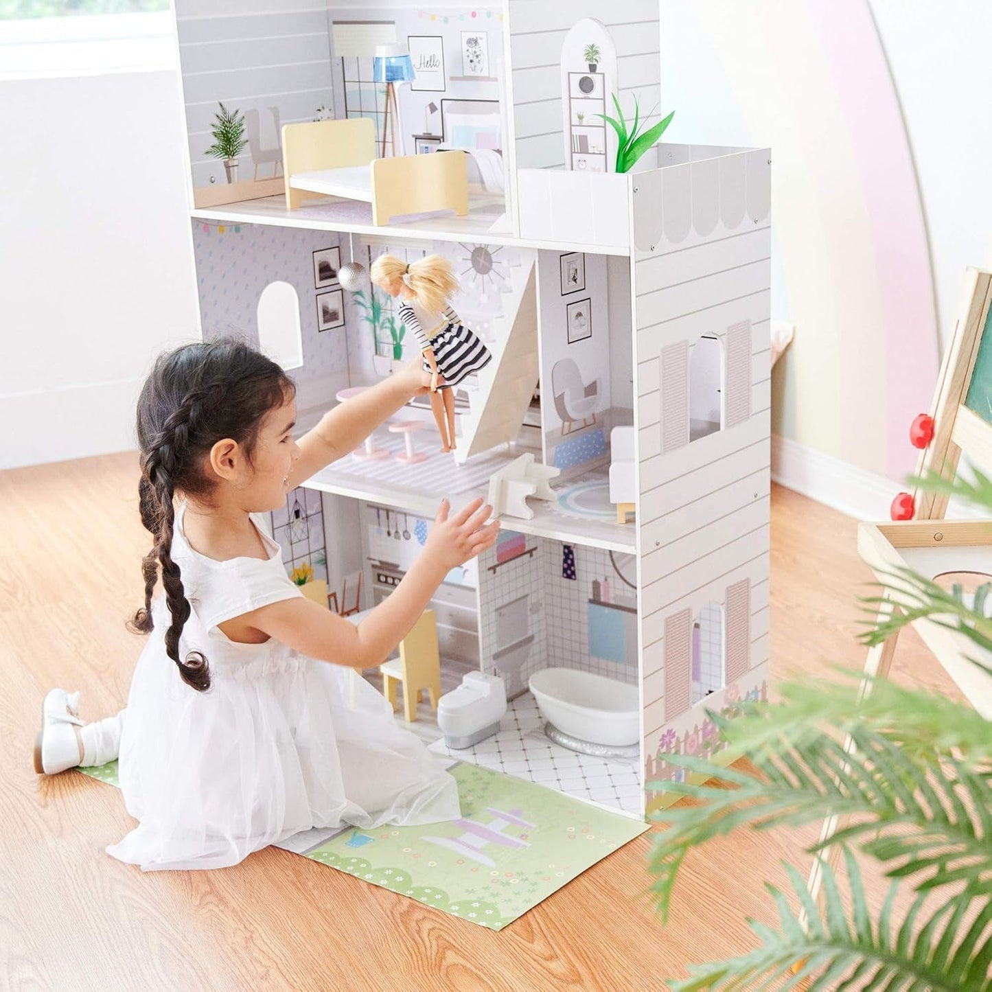 Teamson Kids Olivias Little World Casa delle Bambole Gigante con 16 Accessori per Bambole, Casa delle Bambole in Legno con Mobili, 3 Piani, Casa delle Bambole per Bambole da 12 Pollici/30 cm, Età 3 Anni+ Naty Shop Case delle Bambole
