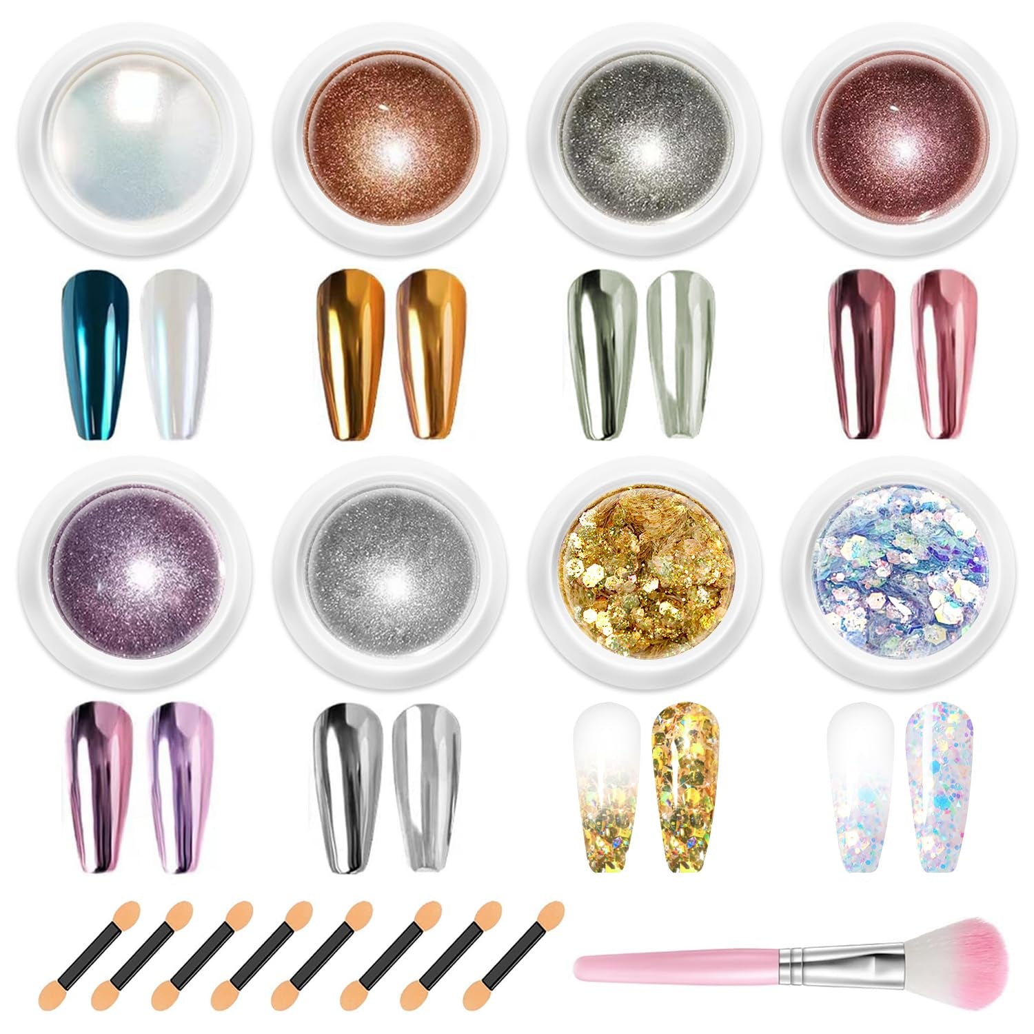 BISHENGYF Polvere per unghie cromata oro rosaNeue Upgrade Grosse Kapazitä Chrom PulverSuper-Spiegeleffekt Metall Mirror Chrome Powder –Neon Glassy Pearl Effect Glitter Nagelkunst Pulver Für DIY Salon