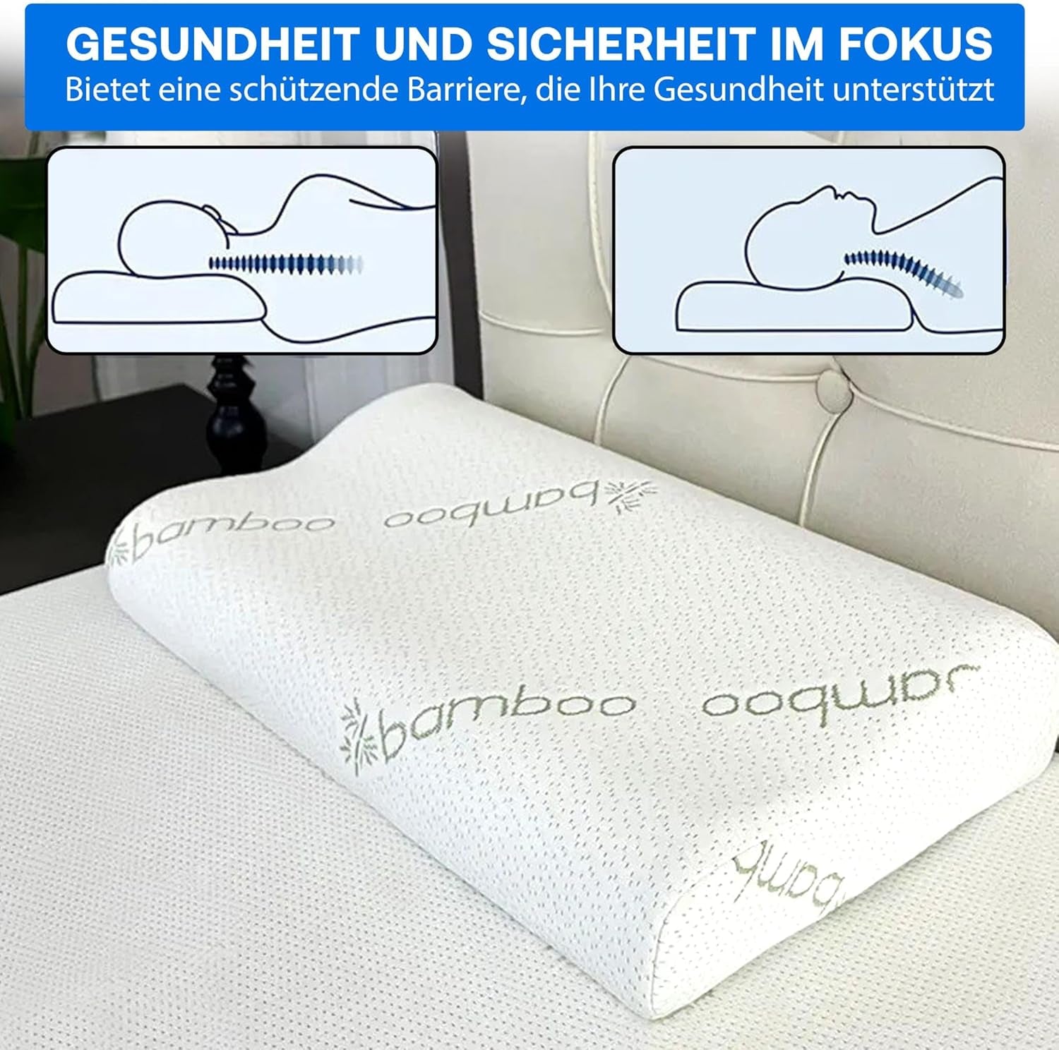 Cuscino ortopedico per supporto collo in memory foam - Cuscino ergonomico, cuscino antirussamento per chi dorme sul fianco, sulla pancia e sulla schiena, cuscino, 60 cm x 40 cm x 12 cm Cuscini ortopedici cervicali Naty Shop