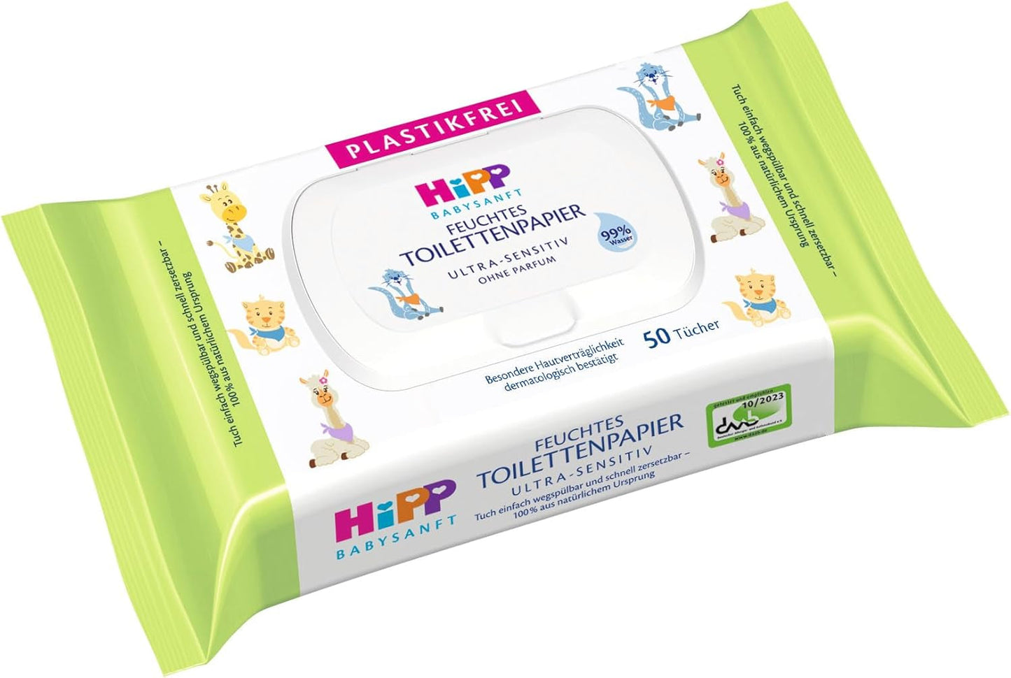 Carta igienica umidificata morbida HiPP Baby (6 x 50 fogli), 99% acqua, ultra sensibile, inodore, con coperchio incernierato