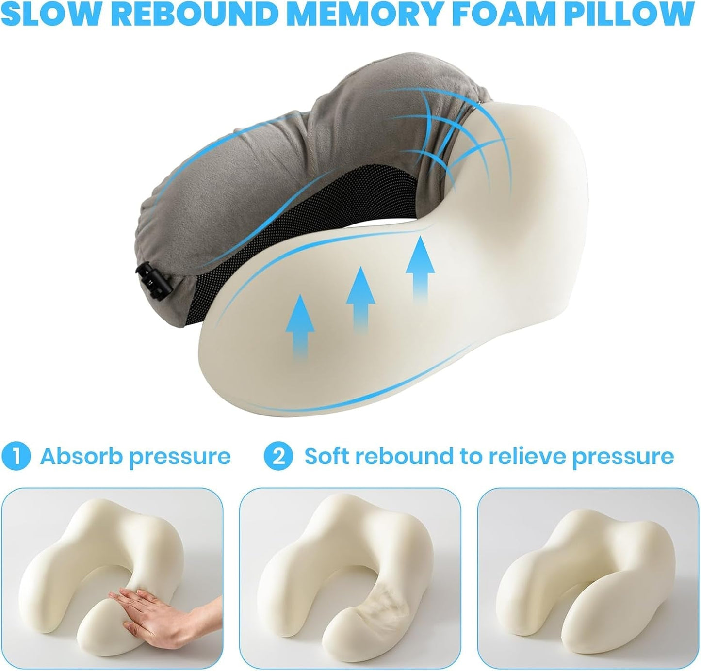 Cuscino per il collo, Cuscino per il collo dell'aereo, Cuscino da viaggio, Cuscino per il collo per adulti, Cuscino per il collo dell'auto, Cuscino per la casa, Cuscino ergonomico in memory foam, Schienale stretto lavabile, Regolabile, Grigio