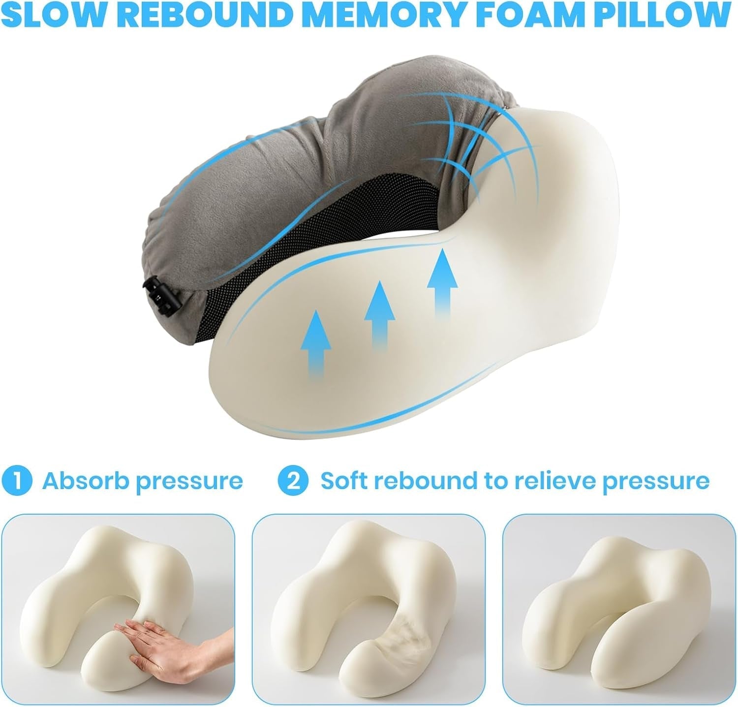 Cuscino per il collo, Cuscino per il collo dell'aereo, Cuscino da viaggio, Cuscino per il collo per adulti, Cuscino per il collo dell'auto, Cuscino per la casa, Cuscino ergonomico in memory foam, Schienale stretto lavabile, Regolabile, Grigio