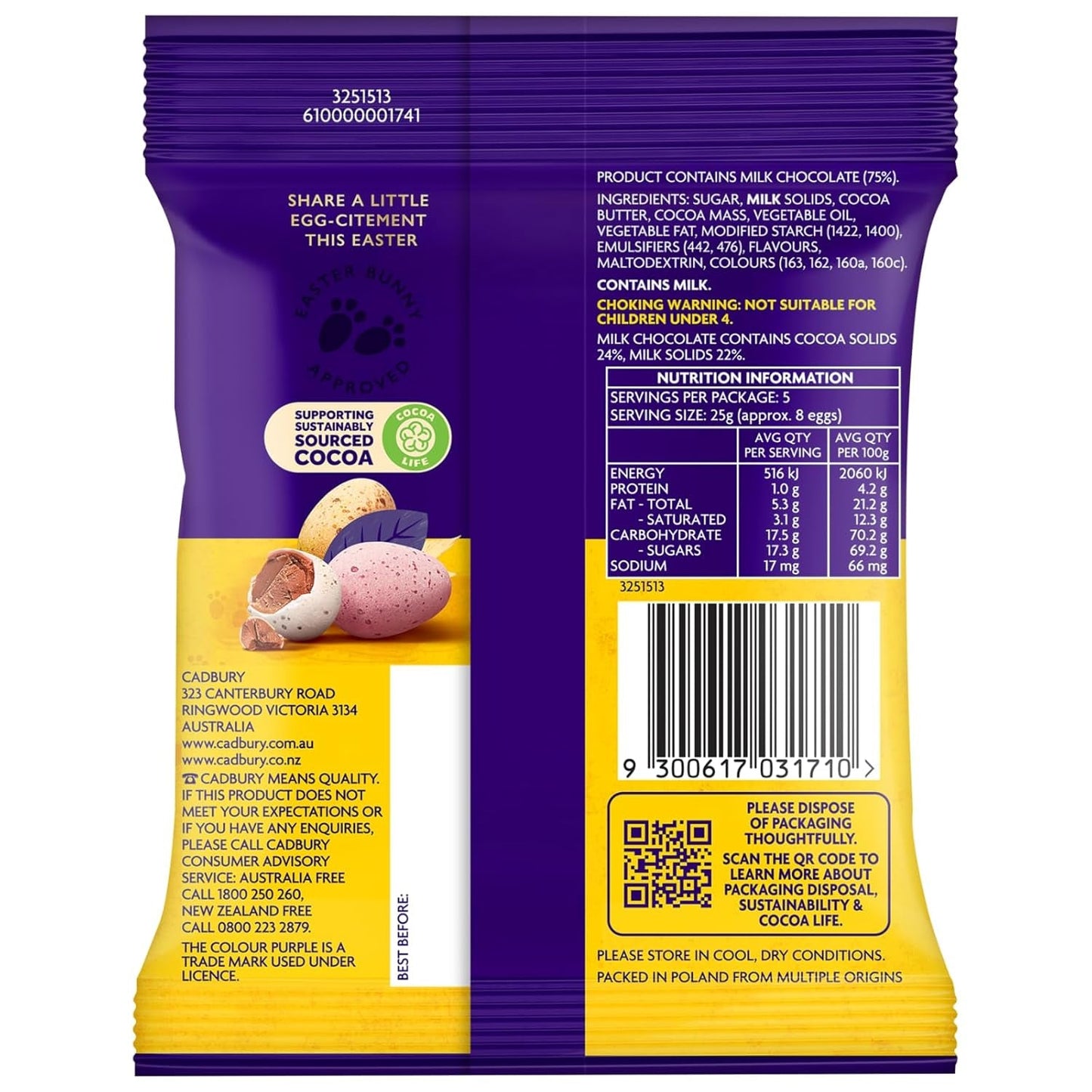 Busta solida di ovetti di cioccolato (80g) in una croccante vaschetta di zucchero (Forme di Pasqua)