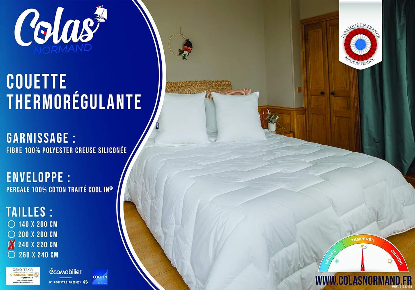 Trapunta Termoregolatrice, Temperata, 240 X 220 Cm, Sudore, Ventilazione Ottimale, 100% cotone, Percalle, Fresh Feel, Trapunte e Trapunte Francesi Naty Shop