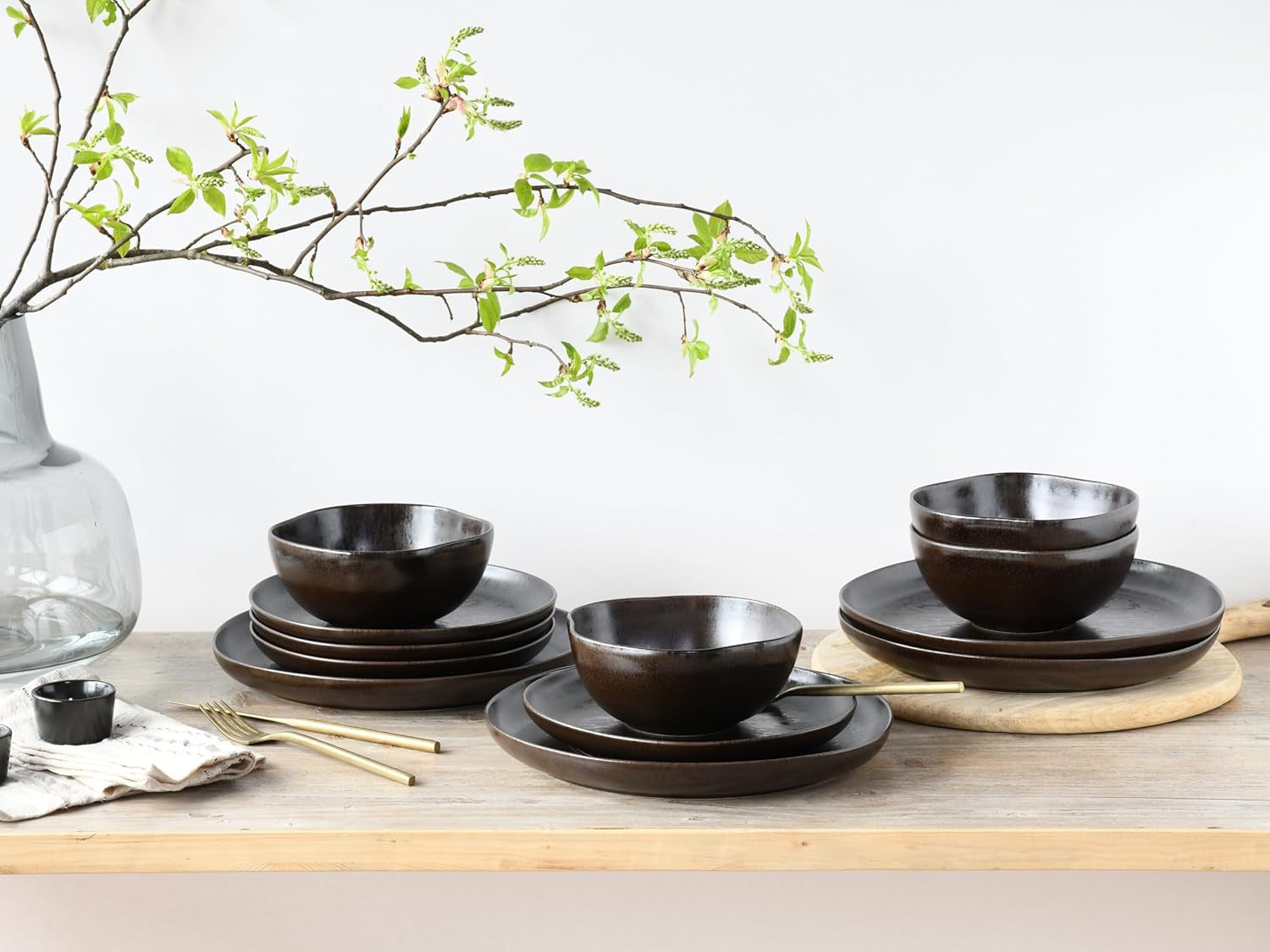 CreaTable, 21249, serie Natura Organic RUSTY, set di stoviglie da 12 pezzi per 4 persone, set di piatti in porcellana, lavabile in lavastoviglie e adatto al microonde, prodotto in Europa