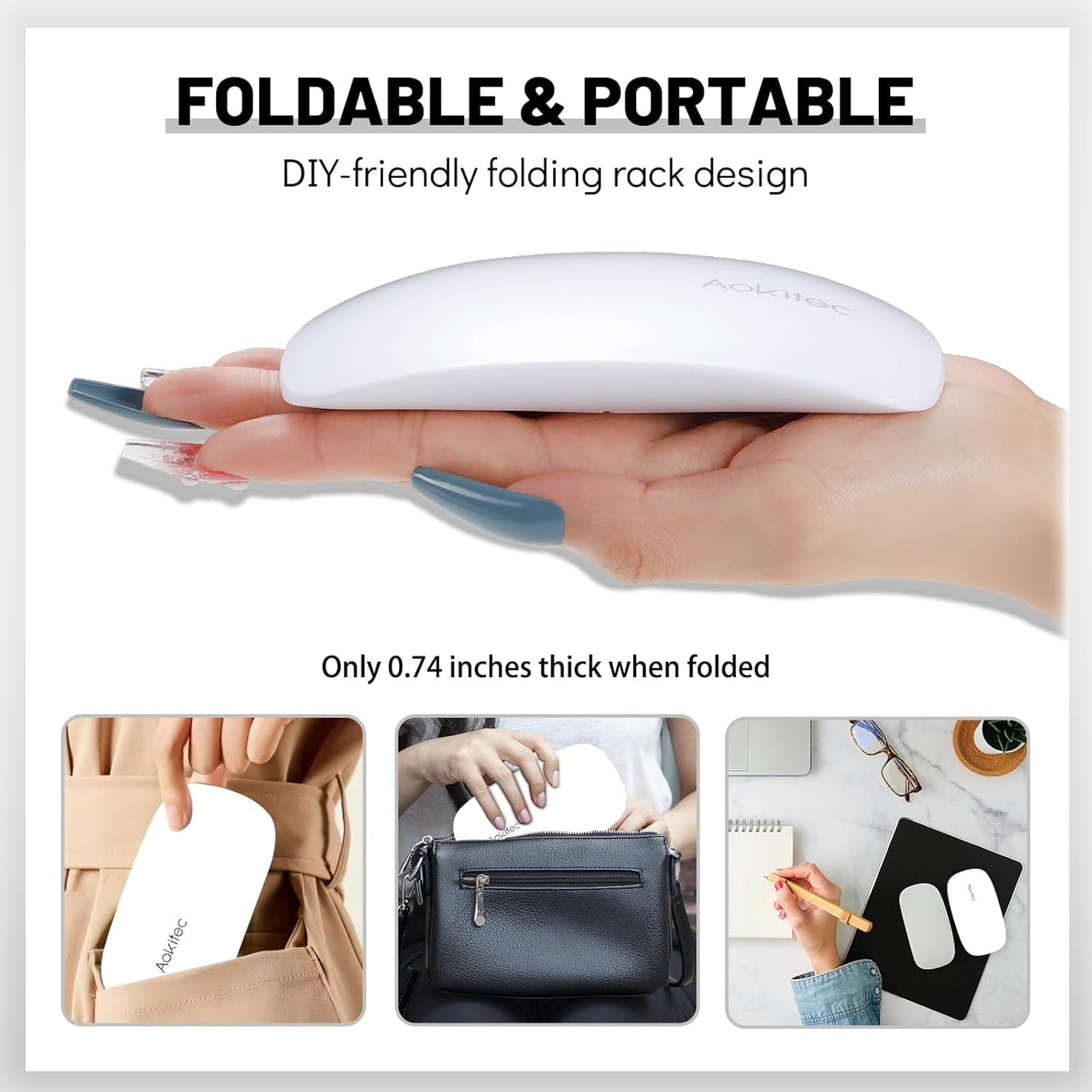 Aokitec Mini Lampada UV LED, Lampada per Unghie Gel UV, Asciugatore per Unghie Portatile per Tutti i Tipi di Smalto Gel, Strumento per polimerizzare a Forma di Mouse, Compatto, Leggero con Cavo USB (Bianco)