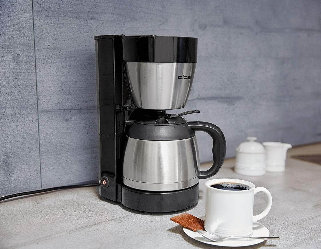 Cloer 5009 Caffettiera con filtro Keep Warm per un massimo di 8 tazze 800 W con caraffa isolata in acciaio inossidabile 1x4 tazza con filtro nera