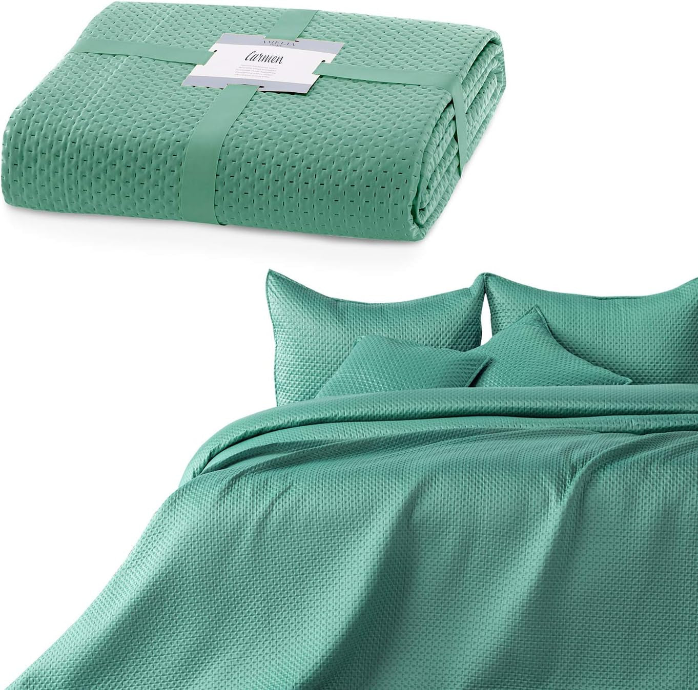 Ameliahome copriletto 200X220 Cm verde scuro copriletto due lati in rilievo Carmen Letti e Coperte Raso Opaco Besuche den AmeliaHome-Store Carmen verde pistacchio 220X240 Cm