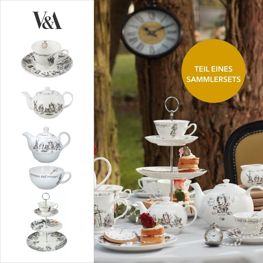 Set teiera e tazza Alice nel Paese delle Meraviglie per 1 persona in confezione regalo, servizio da tè in fine porcellana, bianco, 250ml