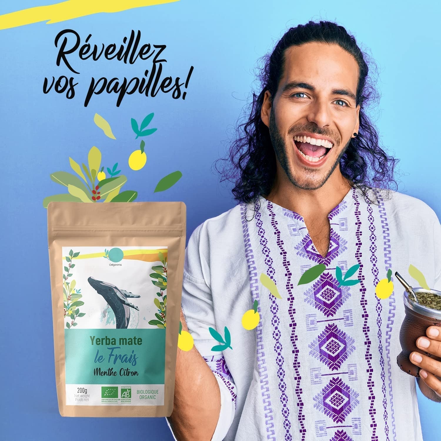 ORIGEENS BIO YERBA MATE CON MENTA E LIMONE 200 G - Freschezza I Bio Yerba Mate non torrefatto, foglie, senza steli e polvere