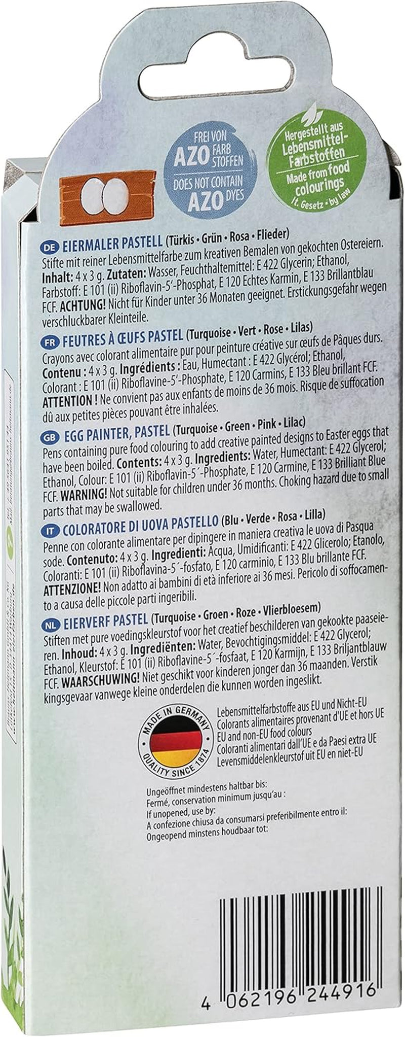 Heitmann Egg Colors - Pastello per pittori di uova - 4 matite colorate in rosa, verde, blu e viola