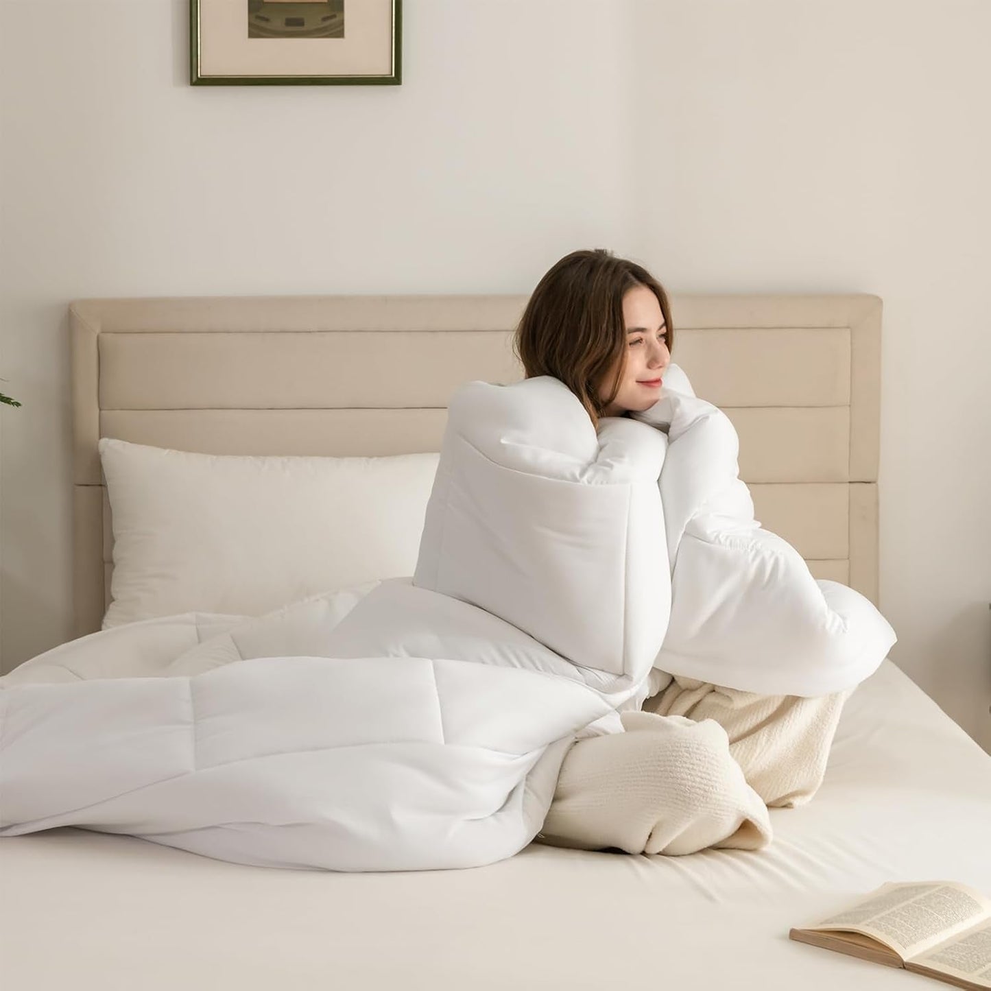 Good Nite Set Biancheria da Letto per Letto Singolo, 15 Tog, Calore Invernale, Letto Singolo, Morbido Poliestere, Fibra Cava, Lenzuola Bianche con Strisce Angolari, Lavabile in Lavatrice (Bianco, 15 Tog, 130 X 150 cm) Naty Shop Trapunte e Trapunte