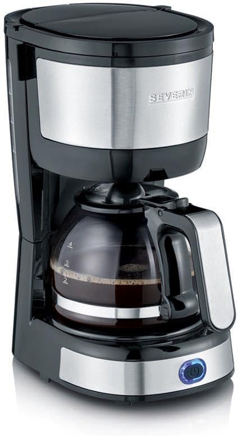 Macchina per caffè espresso compatta SEVERIN, caffè aromatico con macchina da caffè fino a 4 tazze, macchina per caffè espresso con filtro e filtro oscillante permanente, acciaio inossidabile/nero, KA 4808