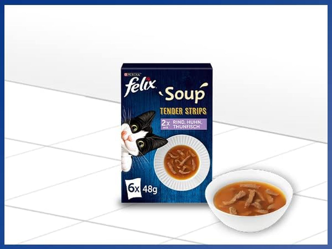 Strisce di zuppa Felix, zuppa di gatti, varietà mista, confezione da 8 (8 x 6 bustine da 48 g ciascuna)