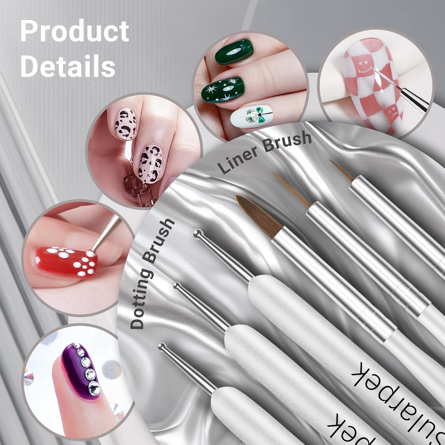 Sularpek 8 Stück Nagel Pinsel Set, Pinsel per Gelnägel, Nageldesign Pinsel, Nail Art Dotting Tools, Nailart Pinsel per Gel Acryl Nägel Nailart