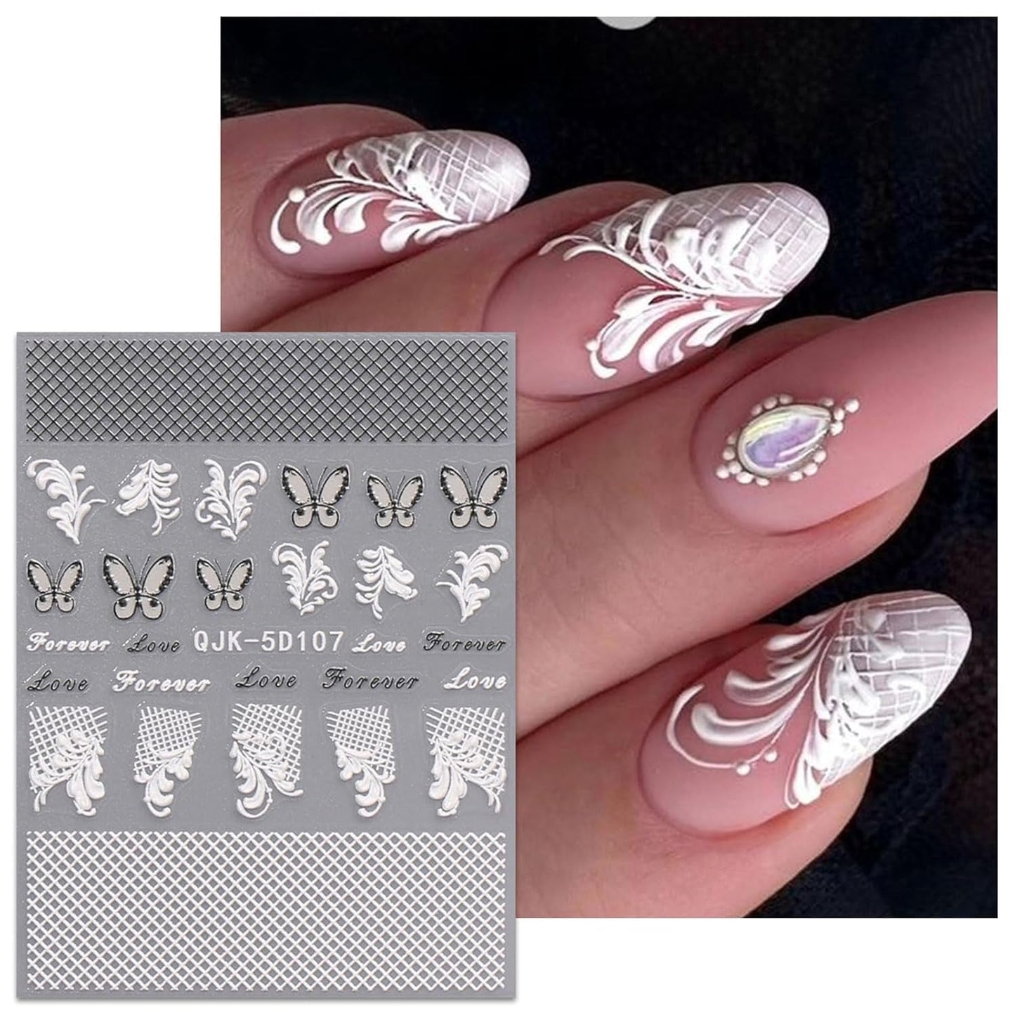 JMEOWIO 3D Nagelsticker Schwarz Weiß Blume Nail Art Sticker Self-klebend Nagelaufkleber 5D Stereoscopic Blumen Dekoration Nageldesign Zubehör 4 Blatt