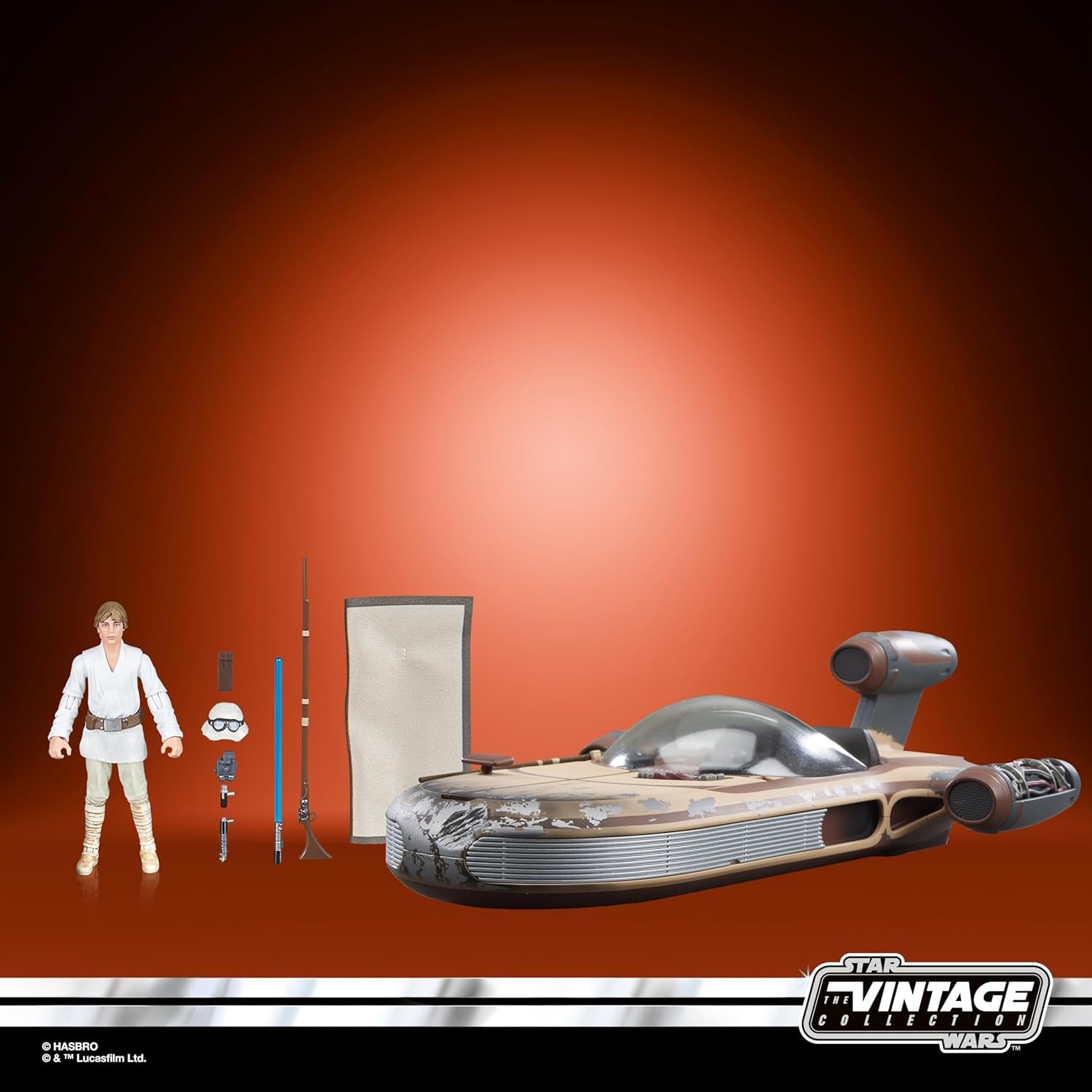 Collezione vintage Star Wars Landspeeder e Luke Skywalker, action figure e veicolo Star Wars: Una nuova speranza, action figure da 9,5 cm Naty Shop