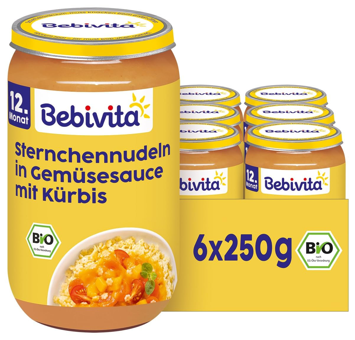 Pasti dai 12 mesi: Pasta a stella con sugo di zucca e verdure, 250 g, conf. da 6 (6 x 250 g)