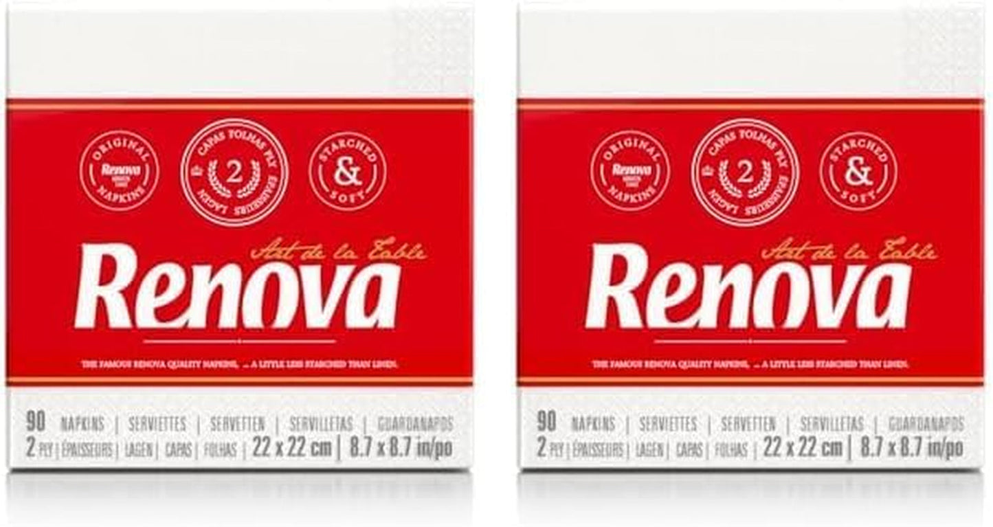 Tovaglioli di carta Renova, stile cocktail da tavola bianco - 90 tovaglioli (confezione da 2)