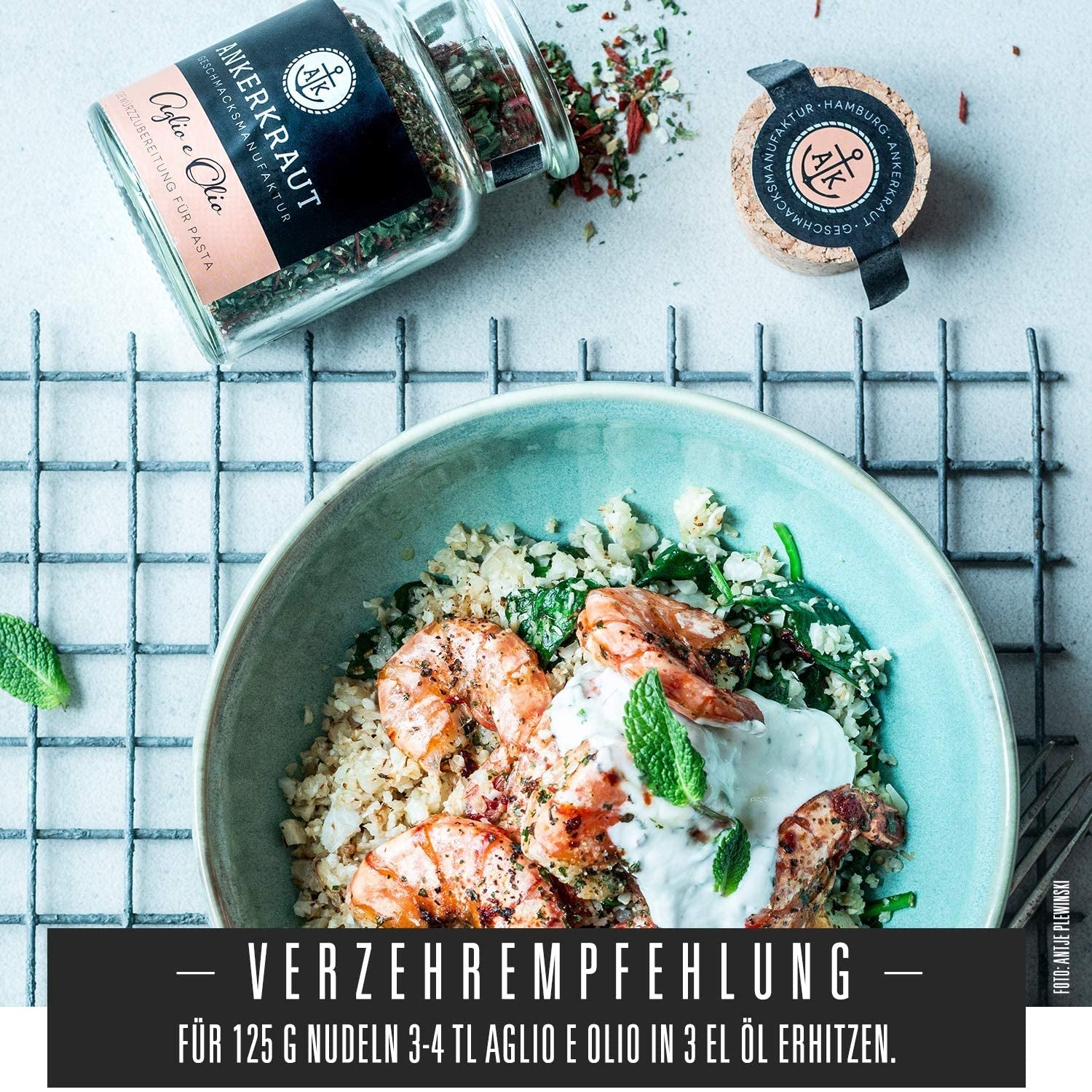 Ankerkraut Aglio e Olio, Gewürzmischung italiano per pasta e spaghetti classici, 120 g in sacchetto aromatico