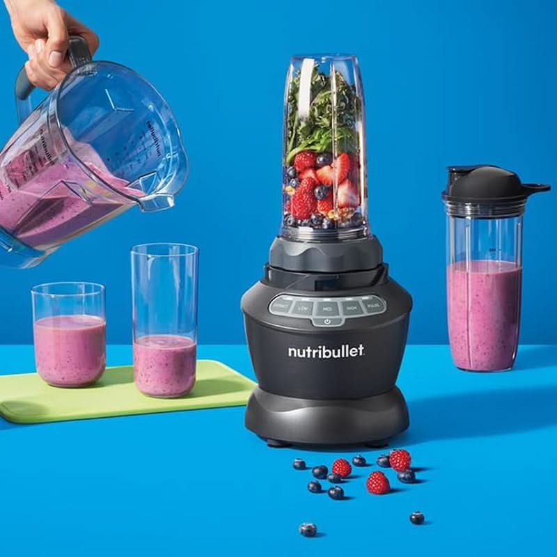Frullatore Nutribullet Full Size, Mixer elettrico, Mixer multifunzione, Mixer professionale, Potenza 1000 Watt, Becher 1,6 L, Grigio, NBF450DG Kitchen Naty Shop