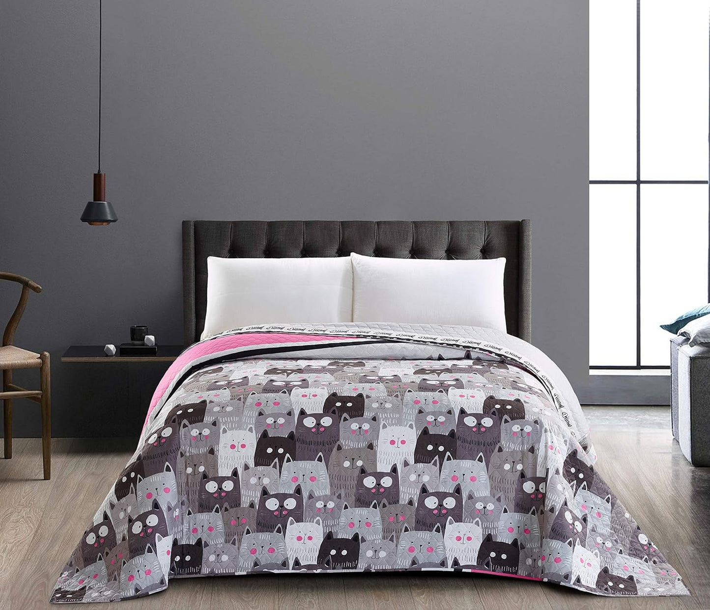 Decoking 32350 Copriletto 220X240 Cm Copriletto double face in microfibra di facile manutenzione Beige Marrone chiaro Marrone cacao Grigio Acciaio Antracite Grafite Nero Bianco Rosa Gatti Invasione di gatti Letti e Coperte Beuche den DecoKing-Store