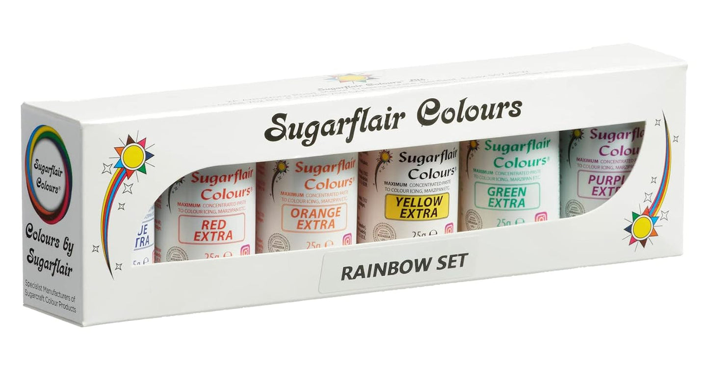 Sugarflair Max Set coloranti alimentari concentrati/6, pasta colorante alimentare Max Concentrate, EXTRA blu, rosso, arancione, giallo, verde, viola - 6x25g