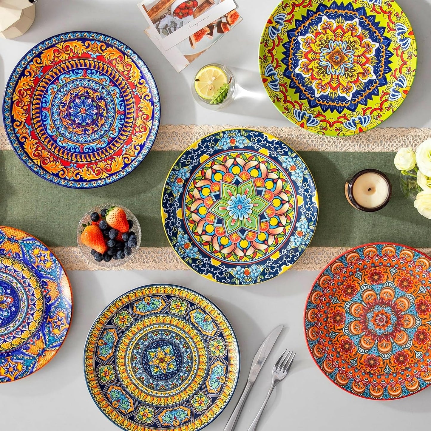 Set piatti piani per 6 persone, set piatti vancasso KRVI per 6 persone, set piatti Ø 27 cm, lavabili in lavastoviglie e adatti al microonde, piatti pasta, piatti colazione, piatti torta