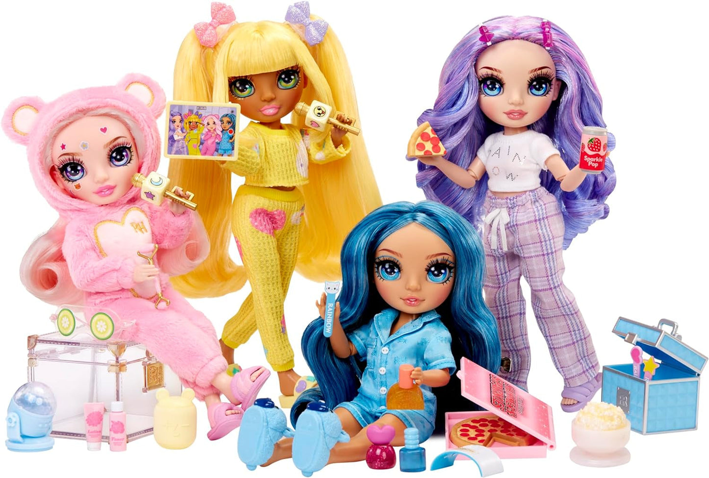 Rainbow High Junior High PJ Party Doll - Viola - 22 cm con tuta morbida, pantofole e accessori da gioco - Giocattolo per bambini - Ideale per 4-12 anni