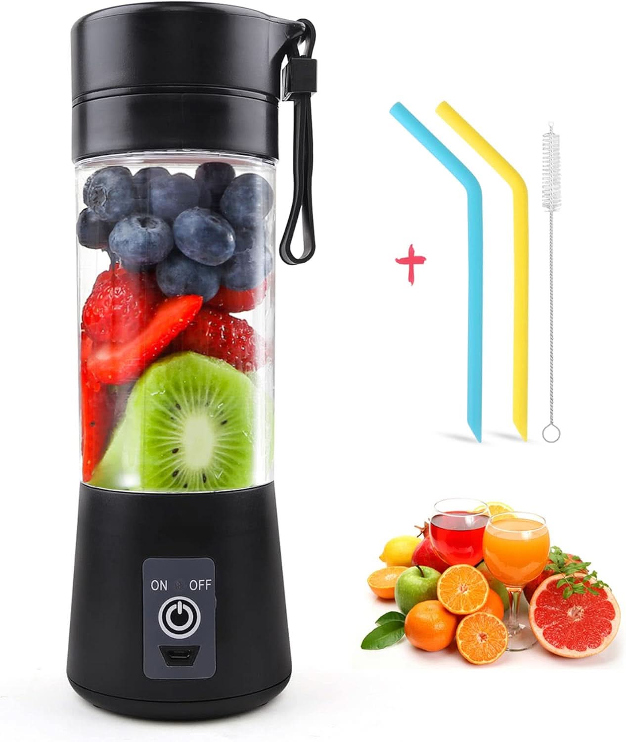 Mixer Smoothie Maker Tragbarer Entsafter: 380Ml Standmixer Shaker personale Proteinshake Mit 6 Edelstahlmesser Tragbar-Bpa-Freie Mit Usb-Mixbecher Für Shakes,Saftoutdoor,Schwarz Bucatarie Naty Shop