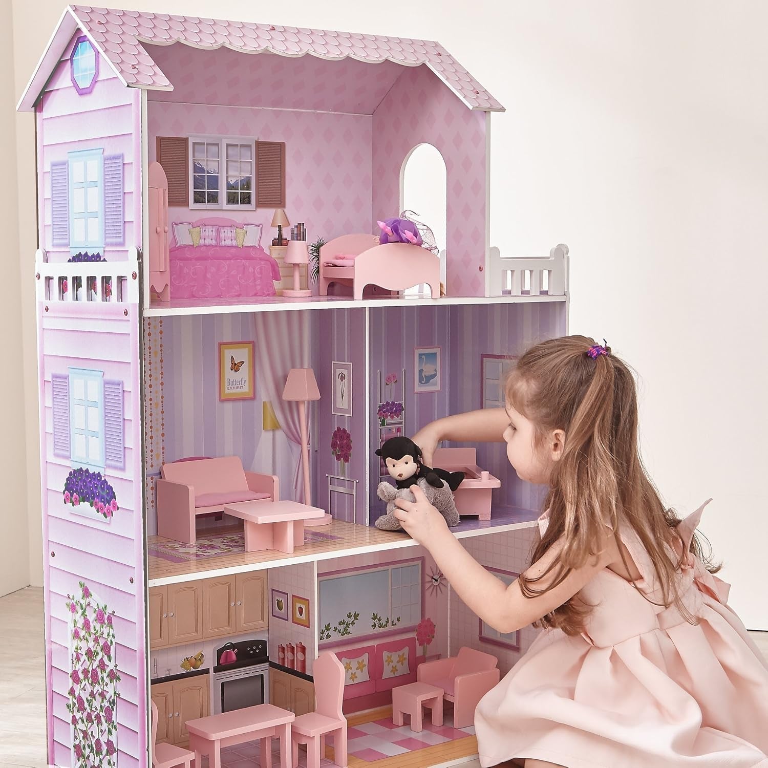 Casa delle bambole gigante Small World di Olivia, grande casa delle bambole in legno con mobili e accessori, casa delle bambole a 3 piani per bambini, casa delle bambole per bambole da 12 pollici, 3 anni + Naty Shop Dollhouses