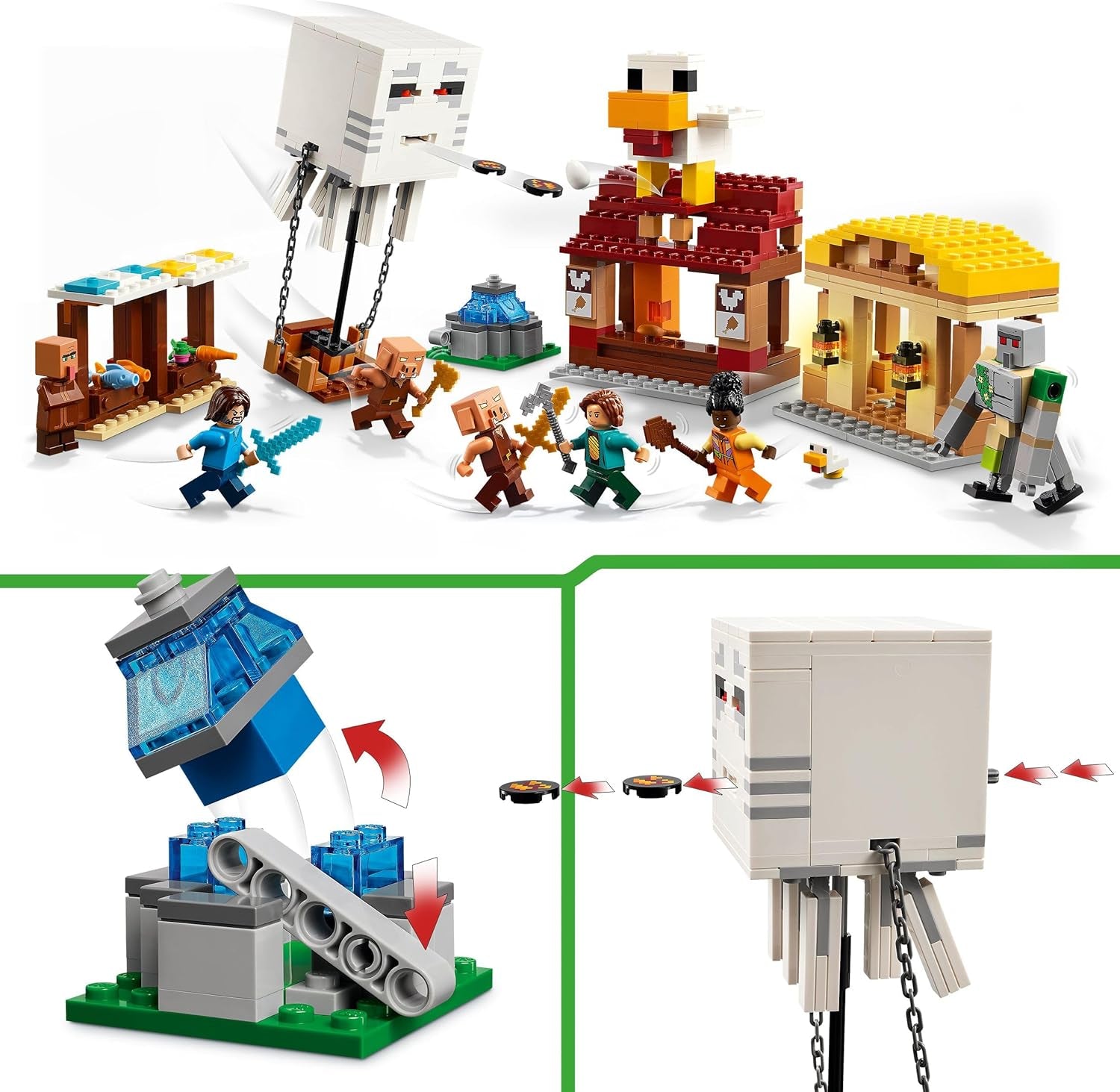 LEGO Minecraft Ghast Balloon Attack - Giocattolo da giocatore per bambini - Set di costruzione del videogioco con casa, pollo e Golem - Articoli di film per ragazzi 10+ - 21273 Set di costruzione Beuche den LEGO-Store