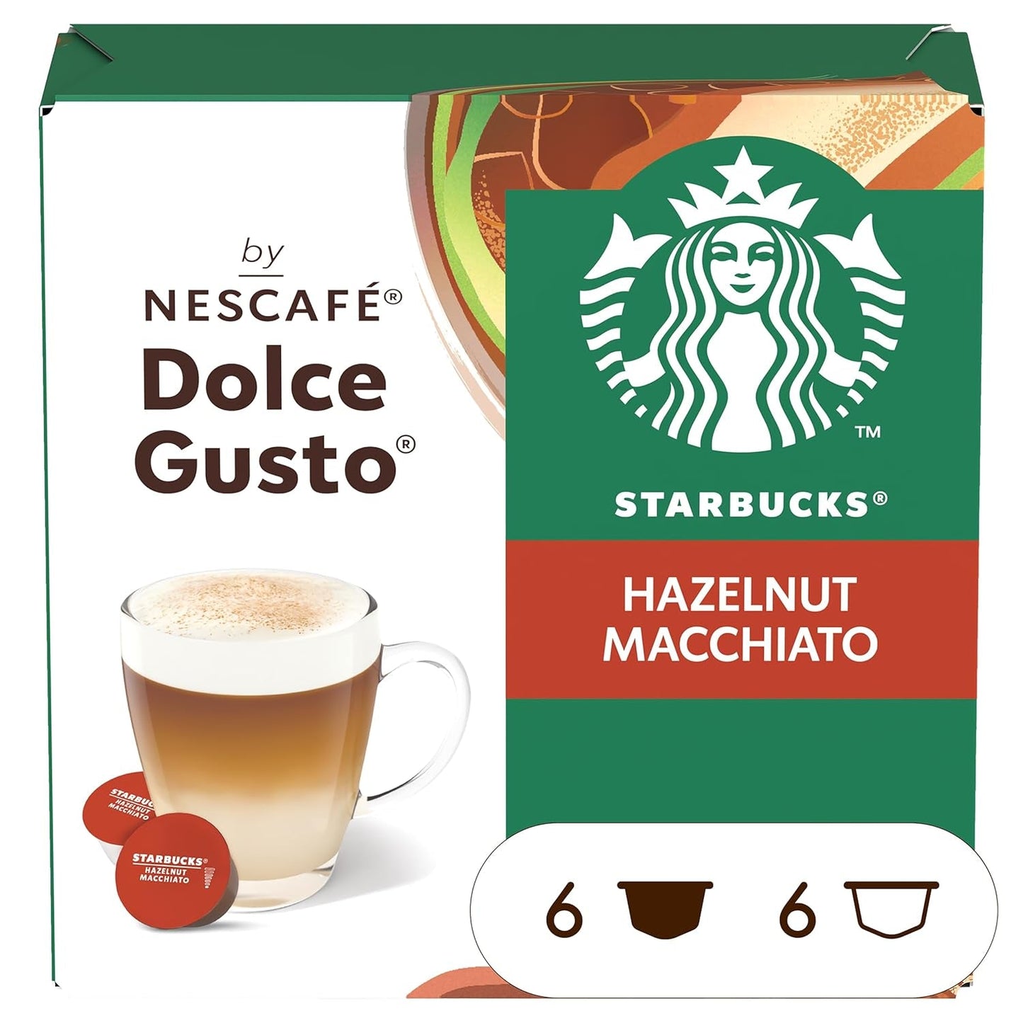 STARBUCKS Nocciola Macchiato di Nescafé Dolce Gusto, Dunkle Röstung, Kaffeekapseln 6 x 12 (72 Capsule)