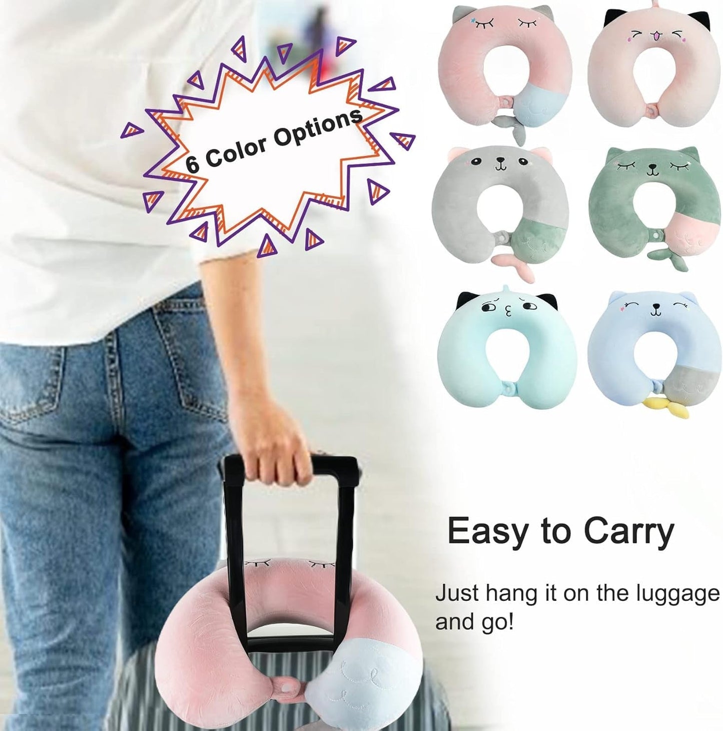 Cuscino per il collo Cuscino per il collo per bambini per aereo Auto treno Viaggio Cuscino da viaggio in memory foam per adulti Cuscino a forma di animale carino Cuscino a forma di U Fodera staccabile (Rosa2) Cuscini ortopedici cervicali Naty Shop