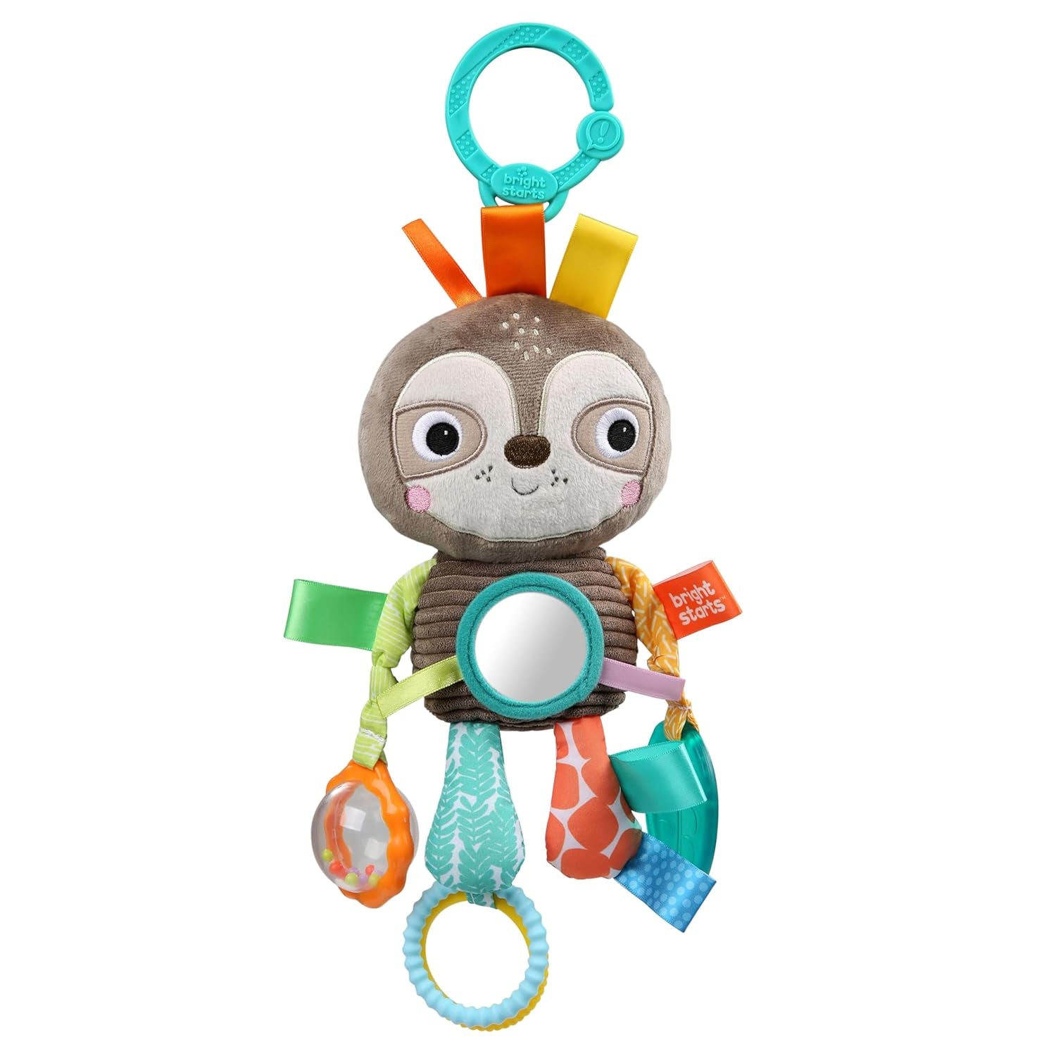 Bright Starts Passeggino Giocattolo Bradipo - con sonaglio, specchietto e anelli di etichetta Giocattoli per bambini Naty Shop