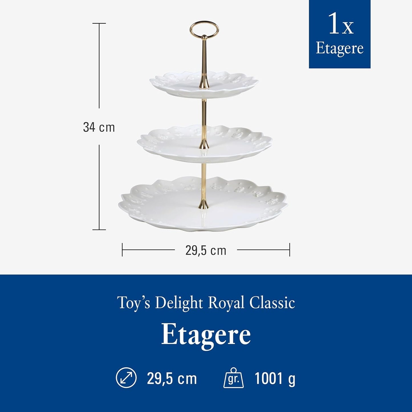 Villeroy & Boch Toys Delight Royal Scaffale classico, espositore decorativo a più livelli per biscotti, pasticcini e piccole porzioni di torta, porcellana Premium, bianco