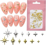120 pezzi Ciondoli per unghie Stella Oro-Argento Stella Y2K Chiodi Ciondoli per stella in metallo Dimensioni miste Viti per unghie Design per unghie stella Nail art Ciondoli a stella 3D Decorazione per unghie Ciondoli per unghie Accessori per unghie