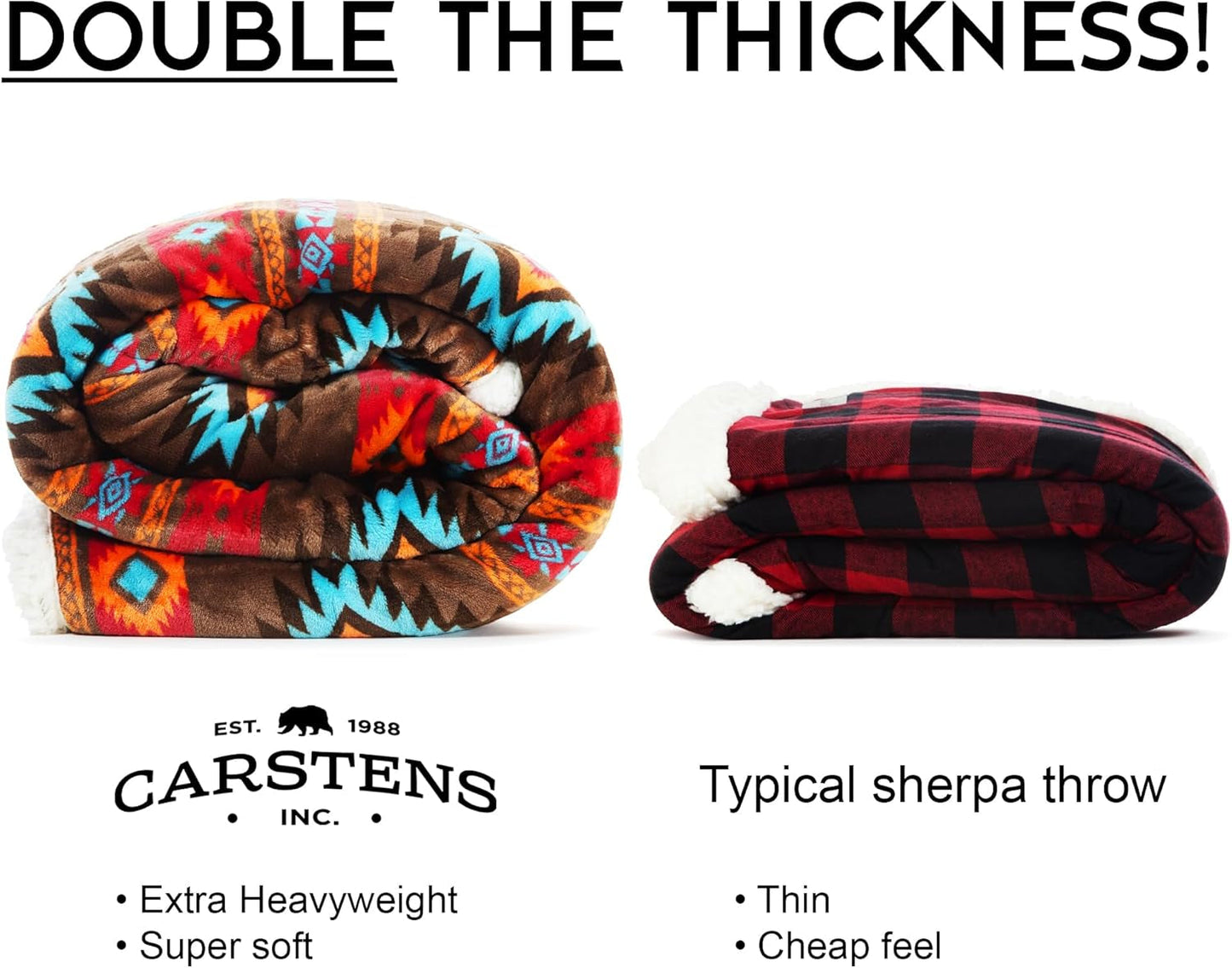 CARSTENS, INC. Coperta Wrangler Ultra Premium, super morbida, pile Sherpa, oversize, 137,2 x 172,7 cm, Letti e coperte Southwest Horizon Carstens, Inc.
