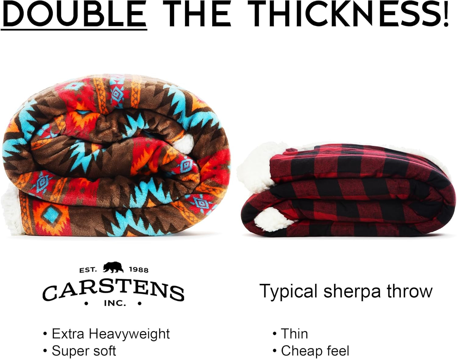 CARSTENS, INC. Coperta Wrangler Ultra Premium, super morbida, pile Sherpa, oversize, 137,2 x 172,7 cm, Letti e coperte Southwest Horizon Carstens, Inc.