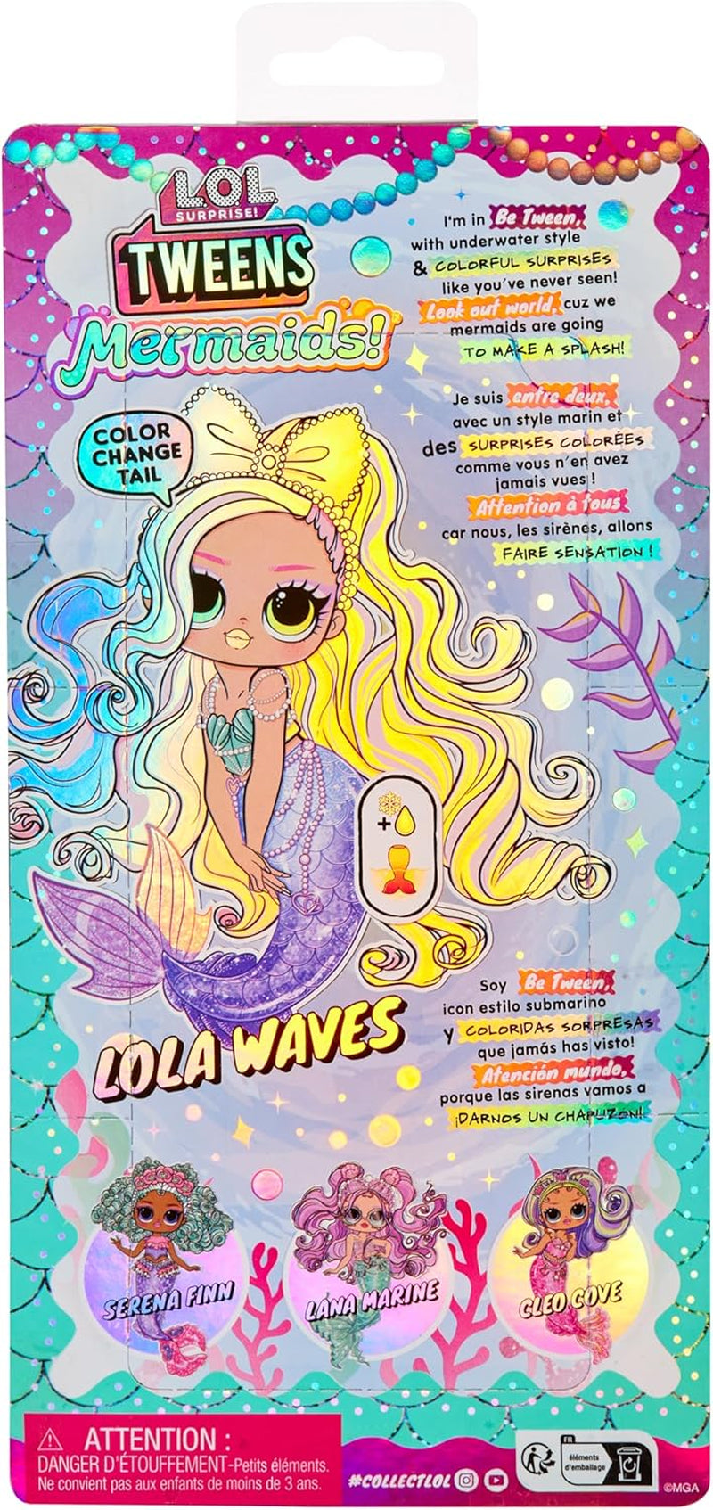 LOL Sorpresa! Tweens - Sirena Lola Waves - Bambola alla moda con coda che cambia colore, pinna mobile e graziosi accessori - Giocattolo per bambini e collezionisti dai 4 anni in su