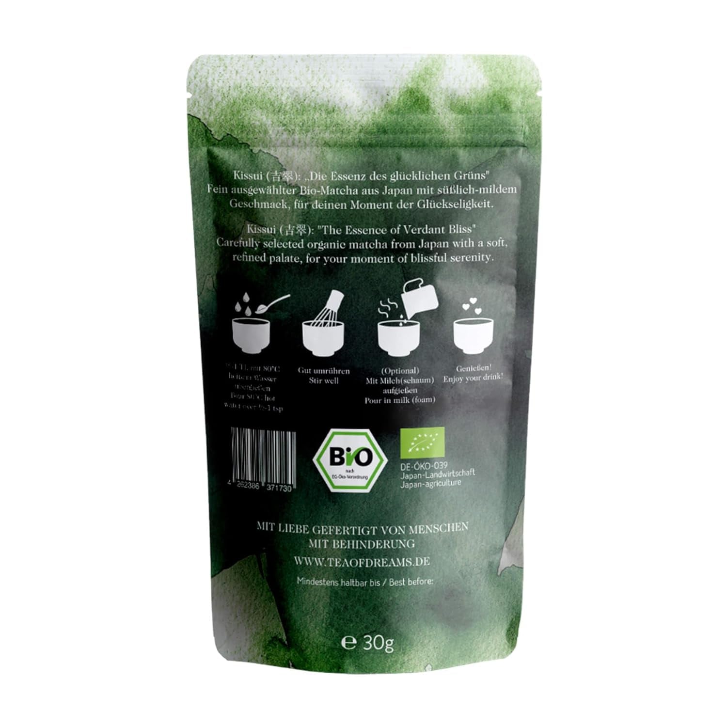Polvere di Matcha biologica per tè e Matcha Latte - Qualità cerimoniale premium dal Giappone - Tè verde Kissui originale - 30g