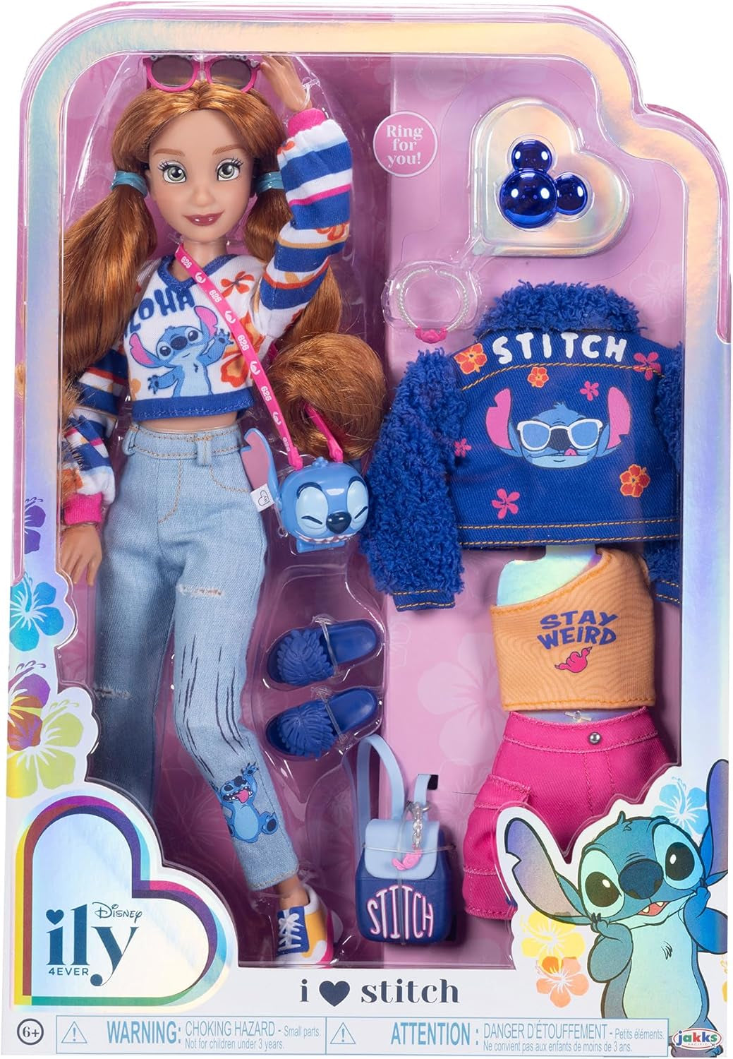 Bambole alla moda Disney ILY 4EVER Stitch con capelli rossi alte 11,5 pollici con 13 punti di articolazione, due abiti completi mix-and-match e scintillante anello di Topolino per te! Bambole Naty Shop
