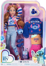 Bambole alla moda Disney ILY 4EVER Stitch con capelli rossi, alte 29 cm, con 13 punti di articolazione, due abiti completi mix-and-match e uno scintillante anello di Topolino per te!