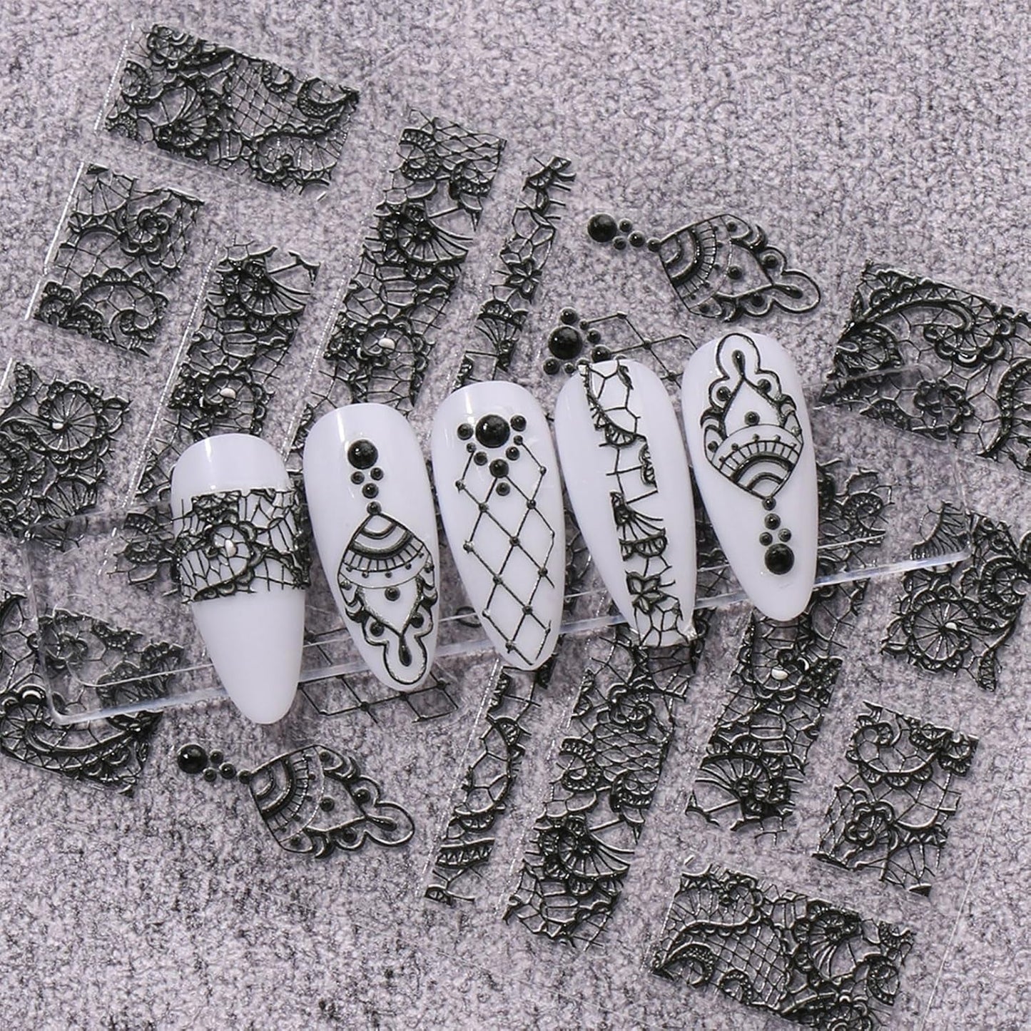 JMEOWIO 3D Nagelsticker Schwarz Weiß Blume Nail Art Sticker Self-klebend Nagelaufkleber 5D Stereoscopic Blumen Dekoration Nageldesign Zubehör 4 Blatt