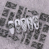 JMEOWIO 3D Nagelsticker Schwarz Weiß Blume Nail Art Sticker Self-klebend Nagelaufkleber 5D Stereoscopic Blumen Dekoration Nageldesign Zubehör 4 Blatt