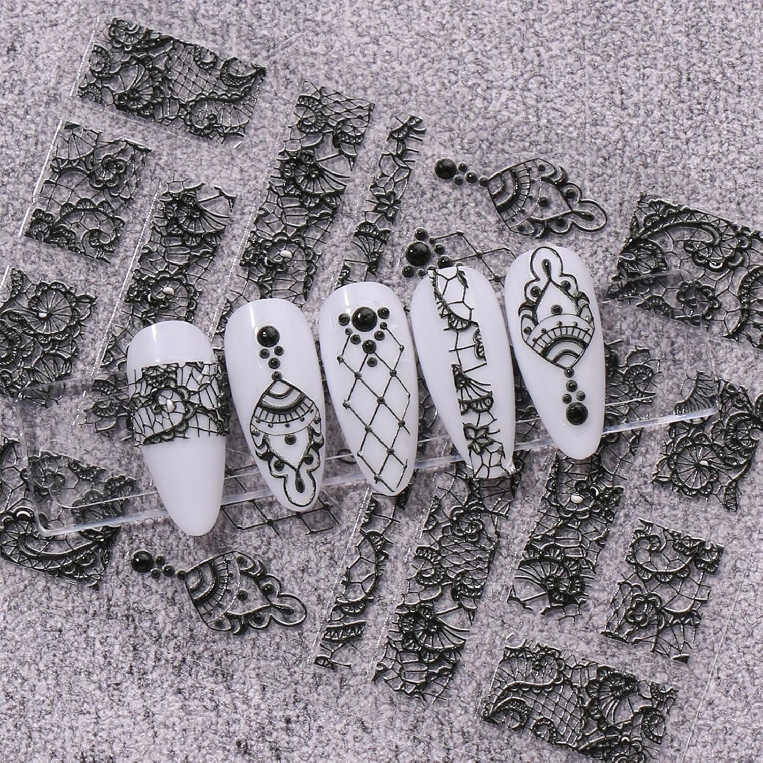 JMEOWIO 3D Nagelsticker Schwarz Weiß Blume Nail Art Sticker Self-klebend Nagelaufkleber 5D Stereoscopic Blumen Dekoration Nageldesign Zubehör 4 Blatt