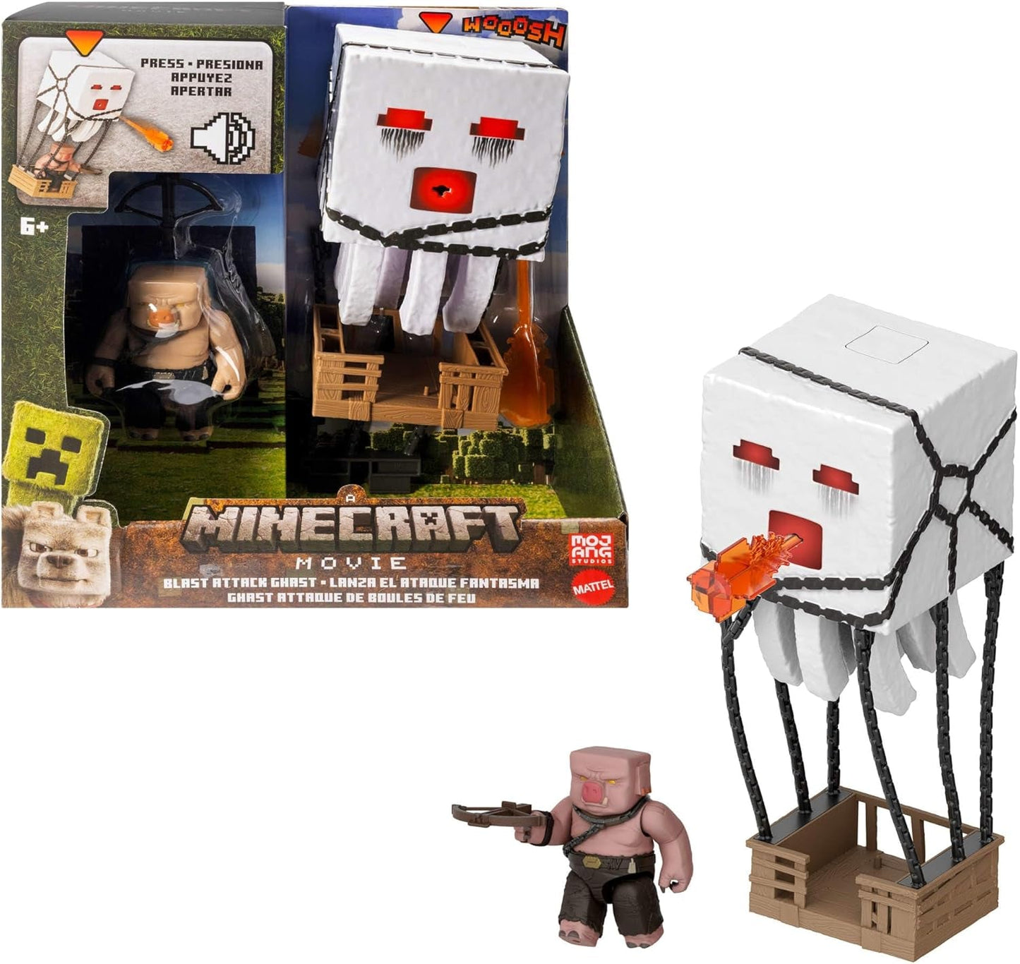 Set di action figure Mattel Minecraft, Ghast con attacco di fuoco, luci, rumore, motorino di avviamento e proiettile, Guerriero Piglin, ispirato al film, action figure JFB69 Naty Shop Titolo predefinito