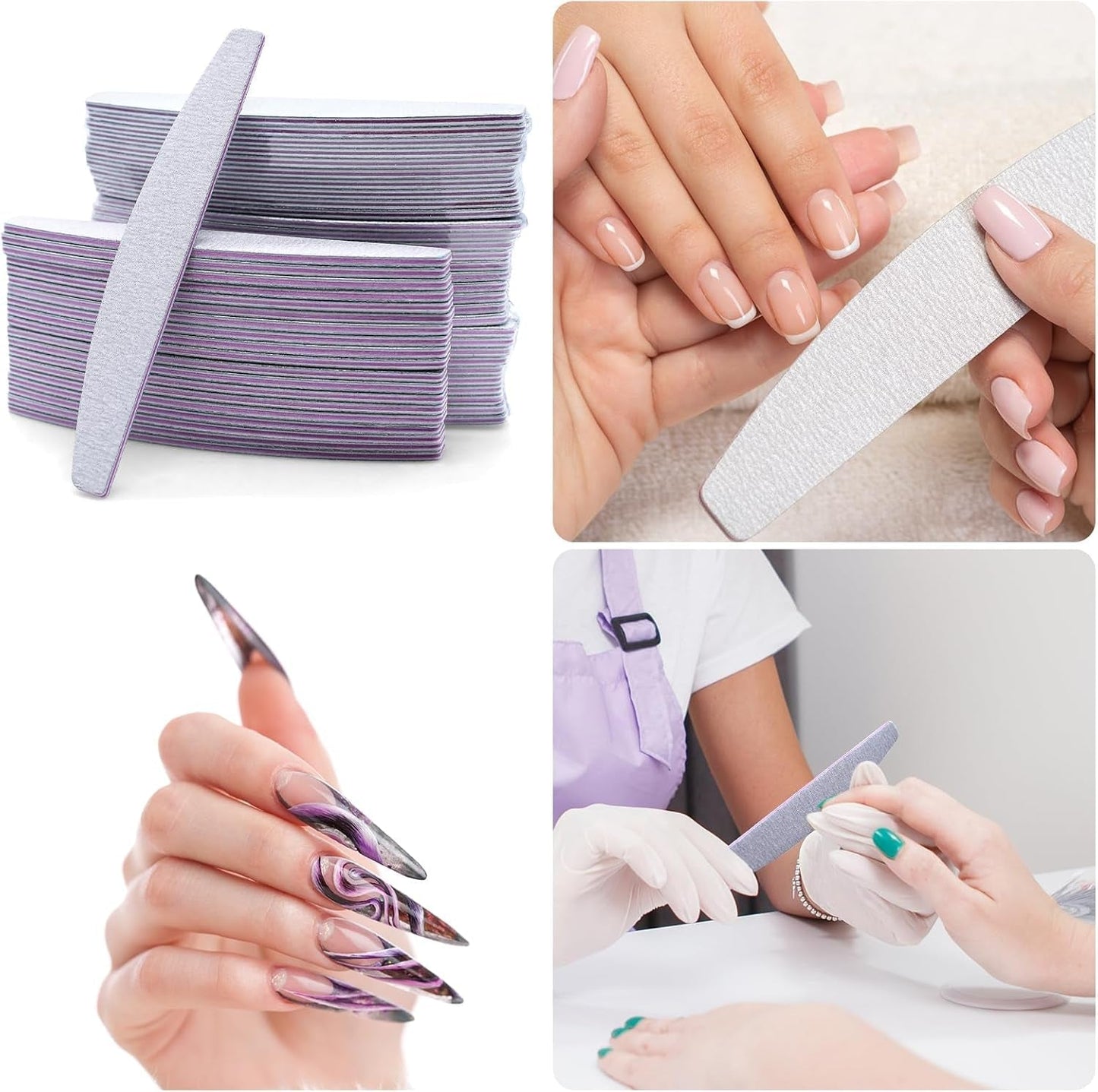 50 Stück Nagelfeile 100/180, Halbmond Nagelfeilen Für Gelnägel, Doppelseitige Nagelfeilen Set, Lima per unghie, Lima per unghie usa e getta per Nagelstudios DIY Nail Art Zuhause, Weiß