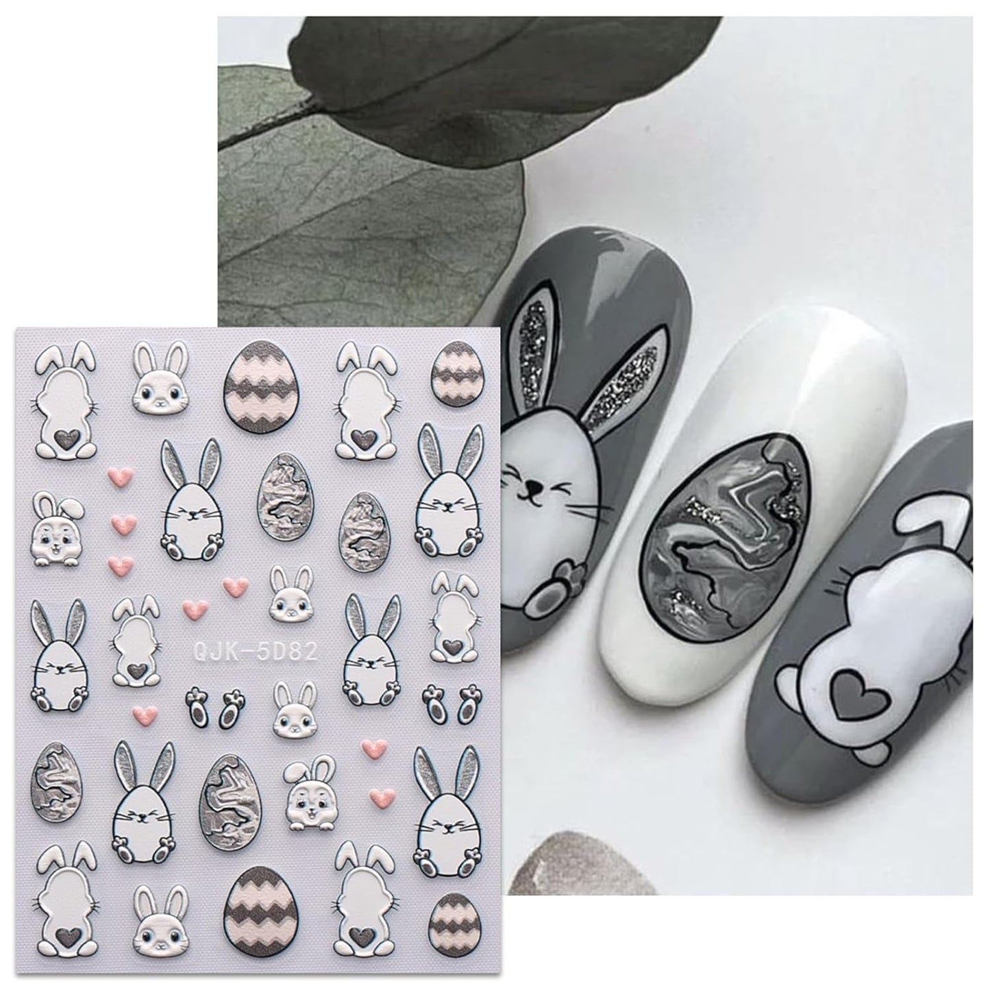 JMEOWIO 6 Blatt 3D Nagelsticker Ostern Nail Art Sticker Selbstklebend Nagelaufkleber 5D Stereoscopico Süßer Hase Ei Dekoration Nageldesign Zubehör